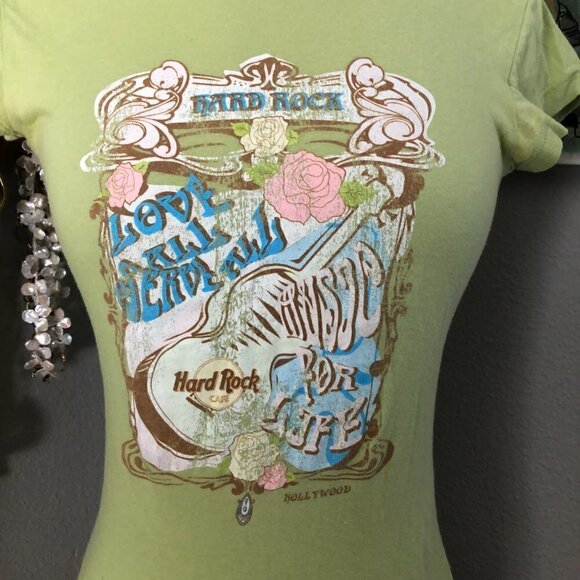 Y2K Hard Rock Cafe Hollywood Graphic Ringer T Shirt - Picture 3 of 7